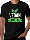 Vegan Athlete Black T-Shirt with Green Leaf Design