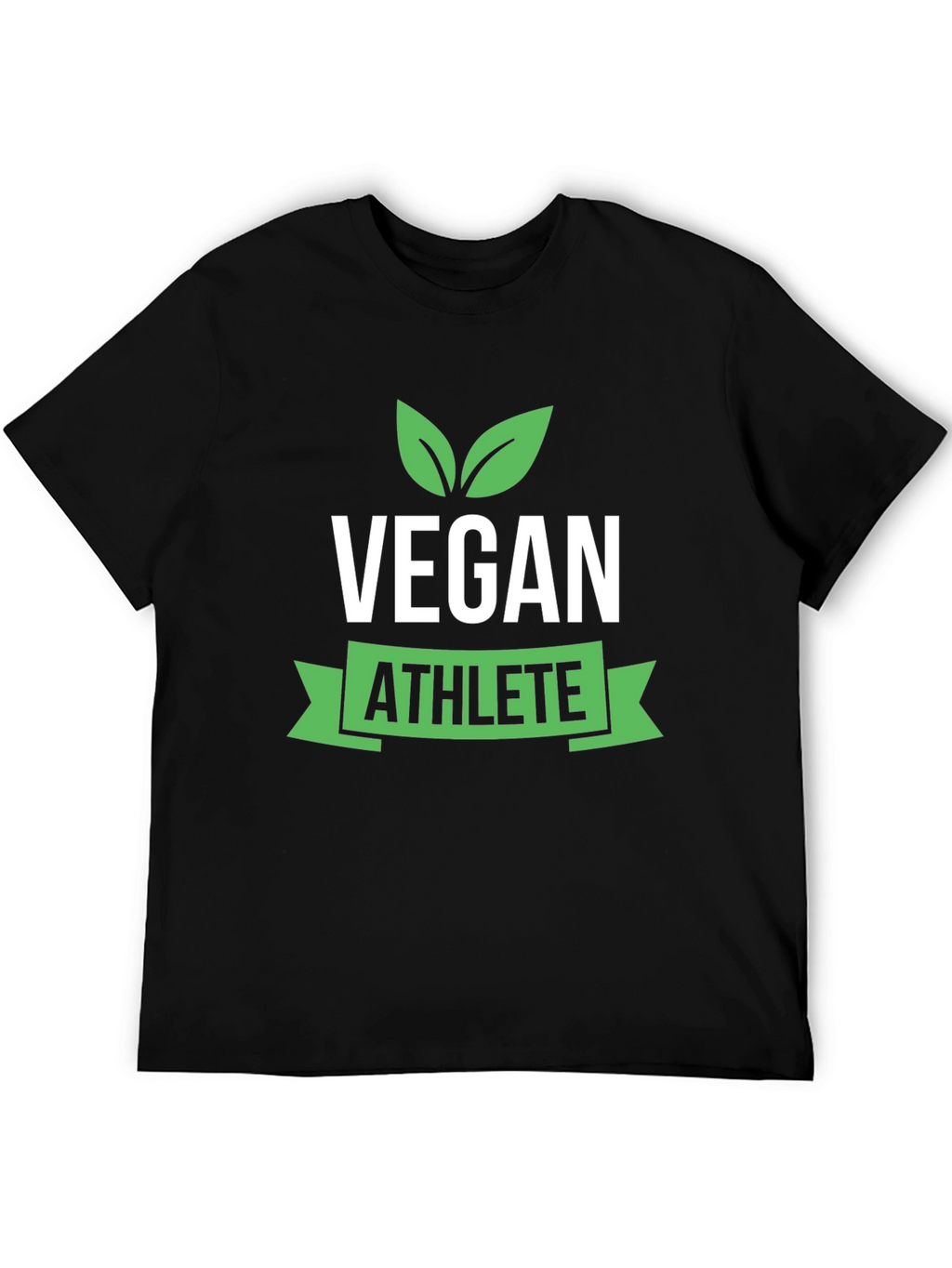 Vegan Athlete Black T-Shirt with Green Leaf Design