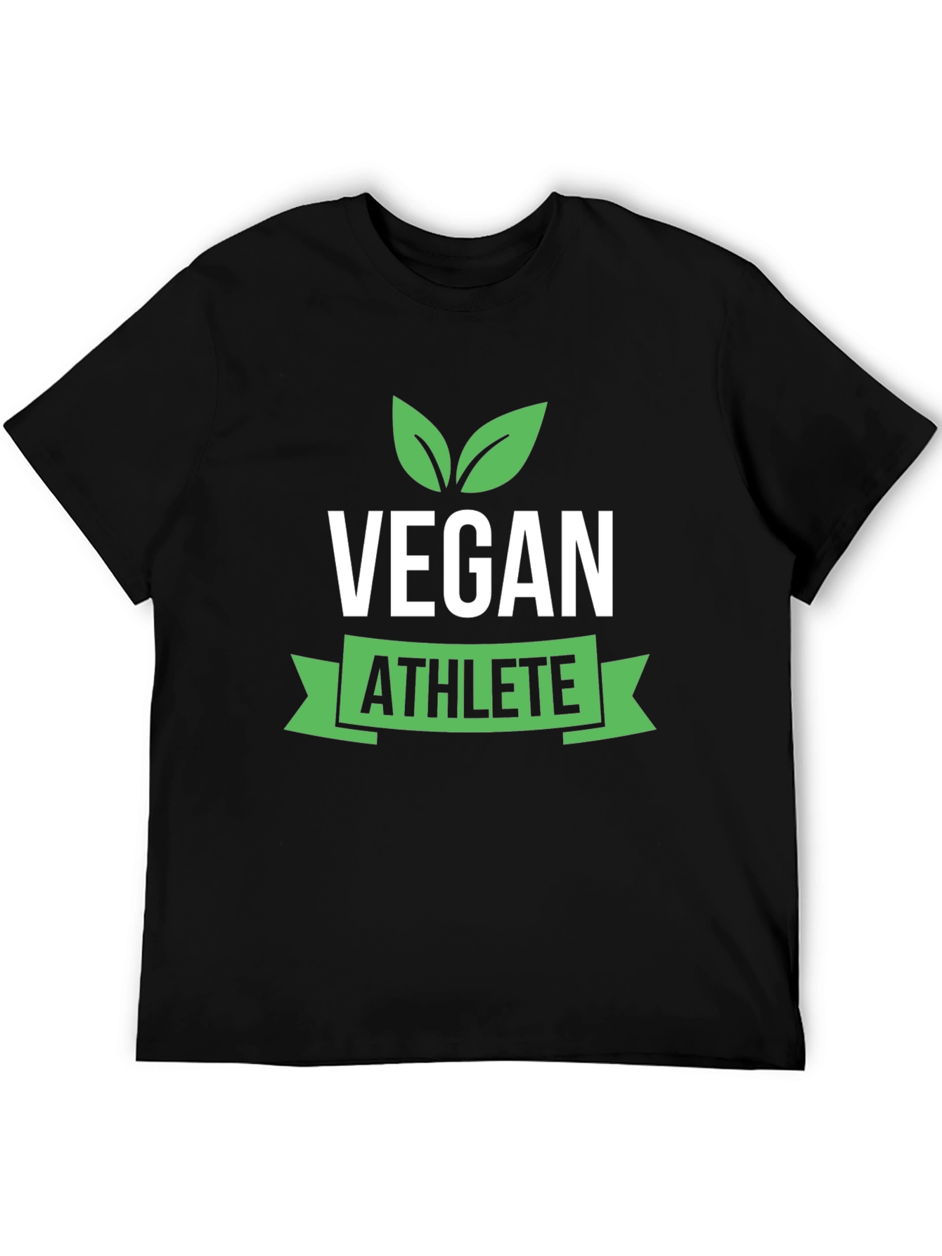 Vegan Athlete Black T-Shirt with Green Leaf Design