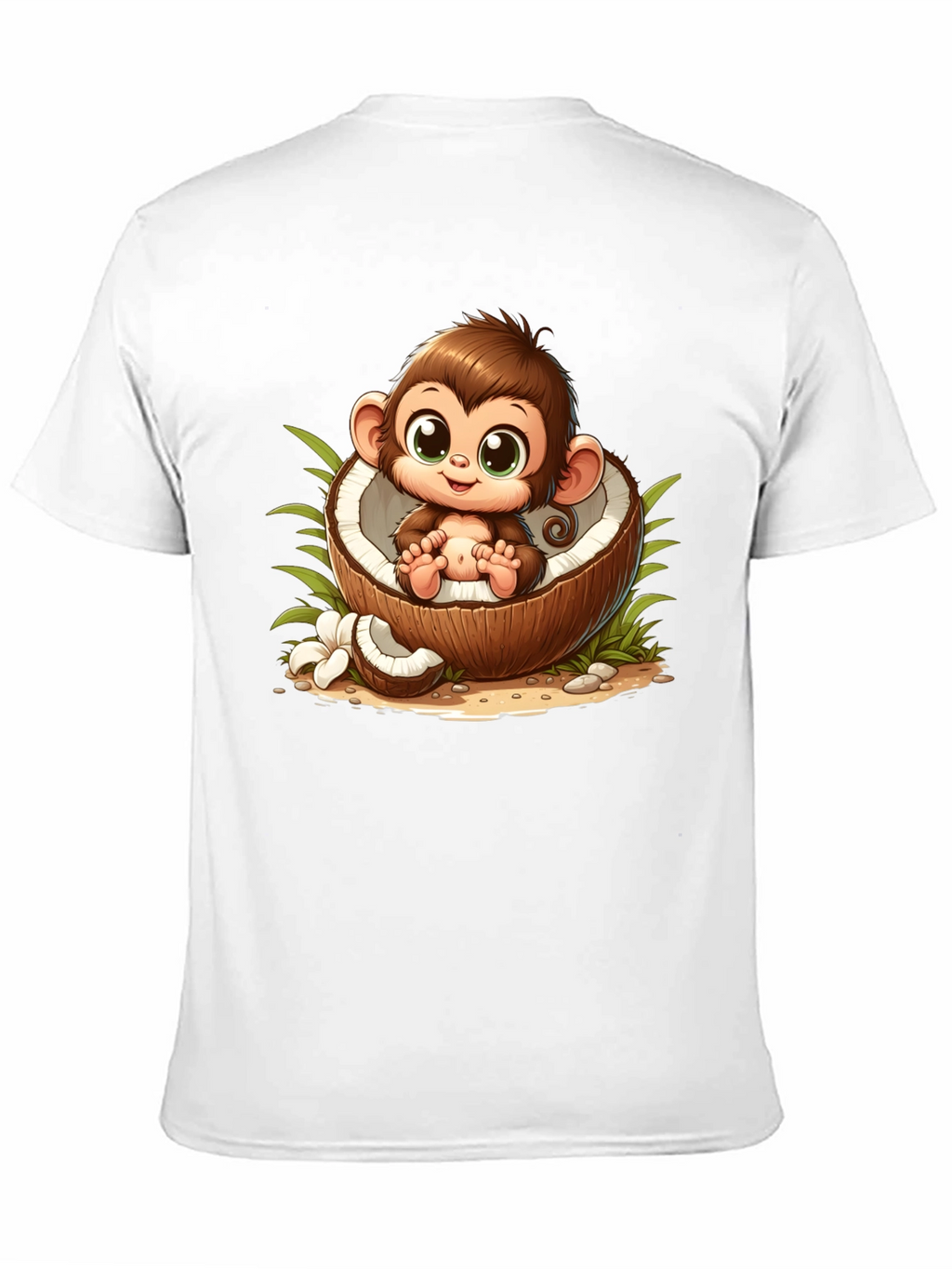 Cute Monkey in Coconut Black T-Shirt