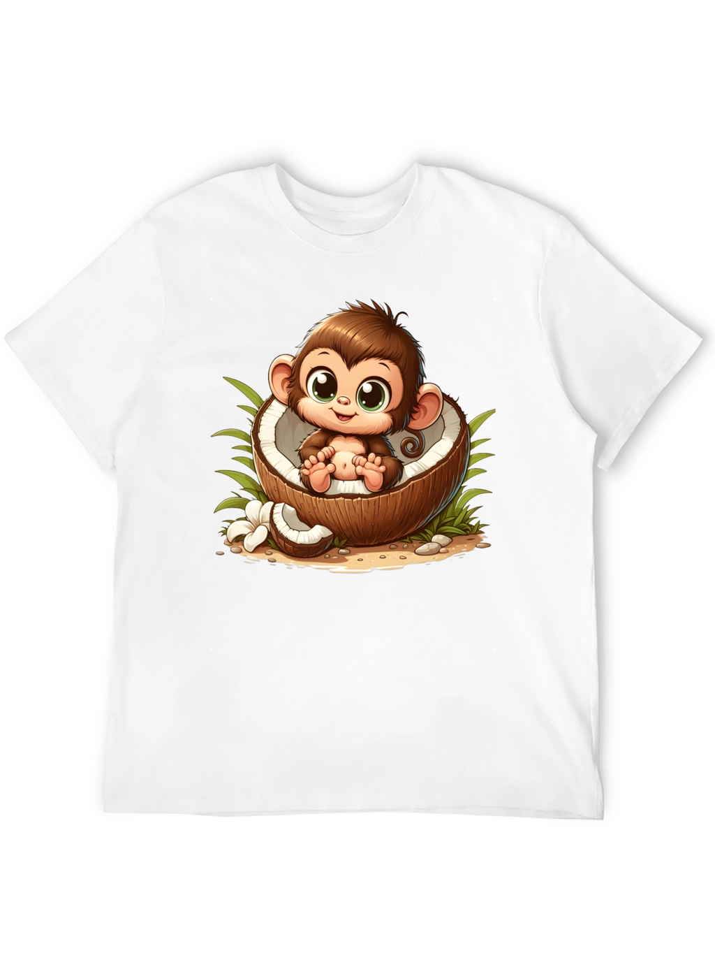 Cute Monkey in Coconut Black T-Shirt