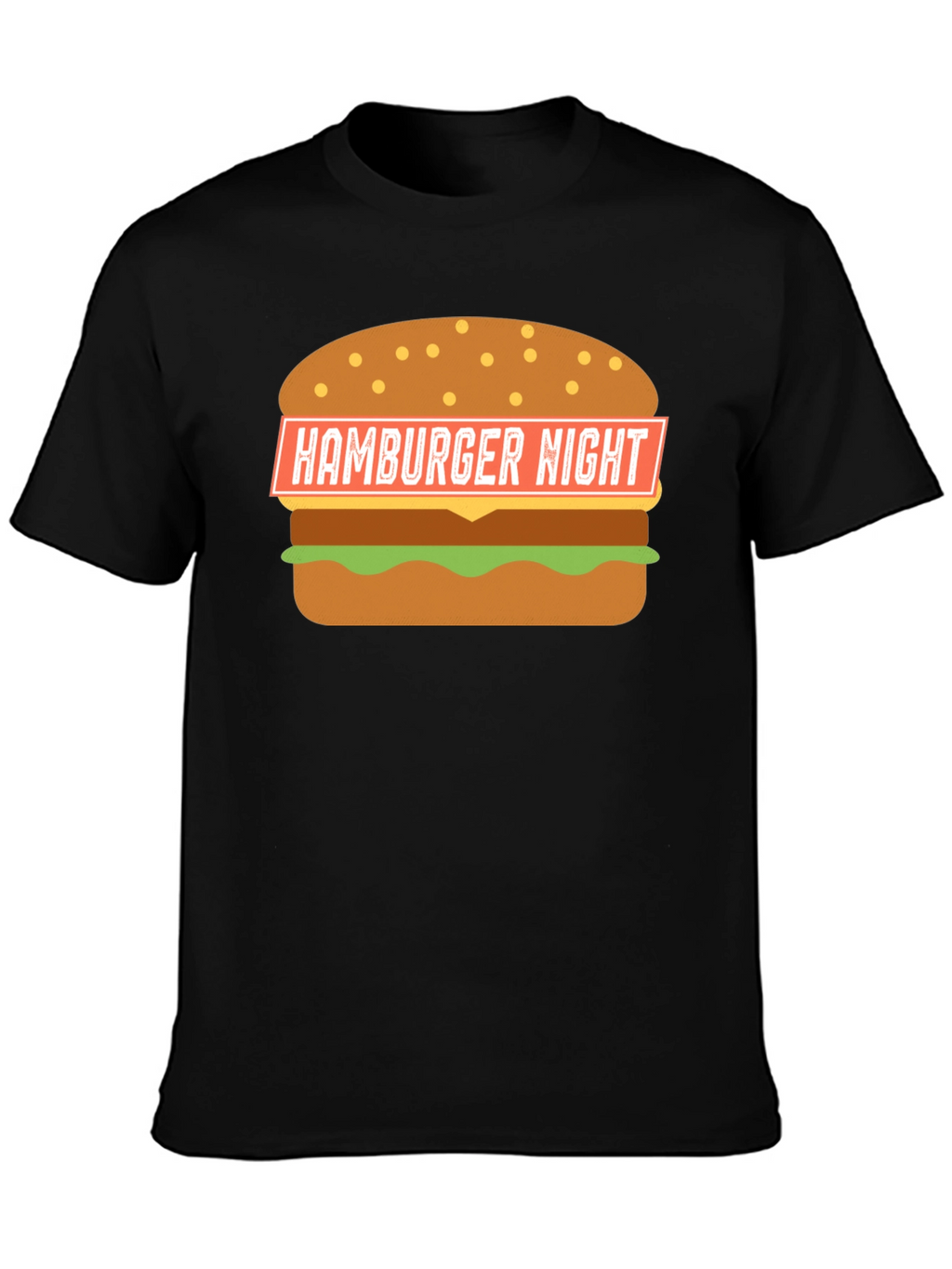 Hamburger Night Graphic T-Shirt - Black Fun Design