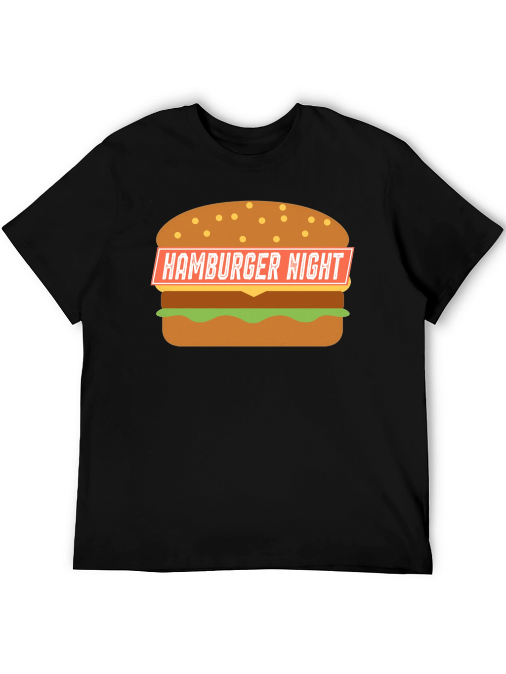 Hamburger Night Graphic T-Shirt - Black Fun Design