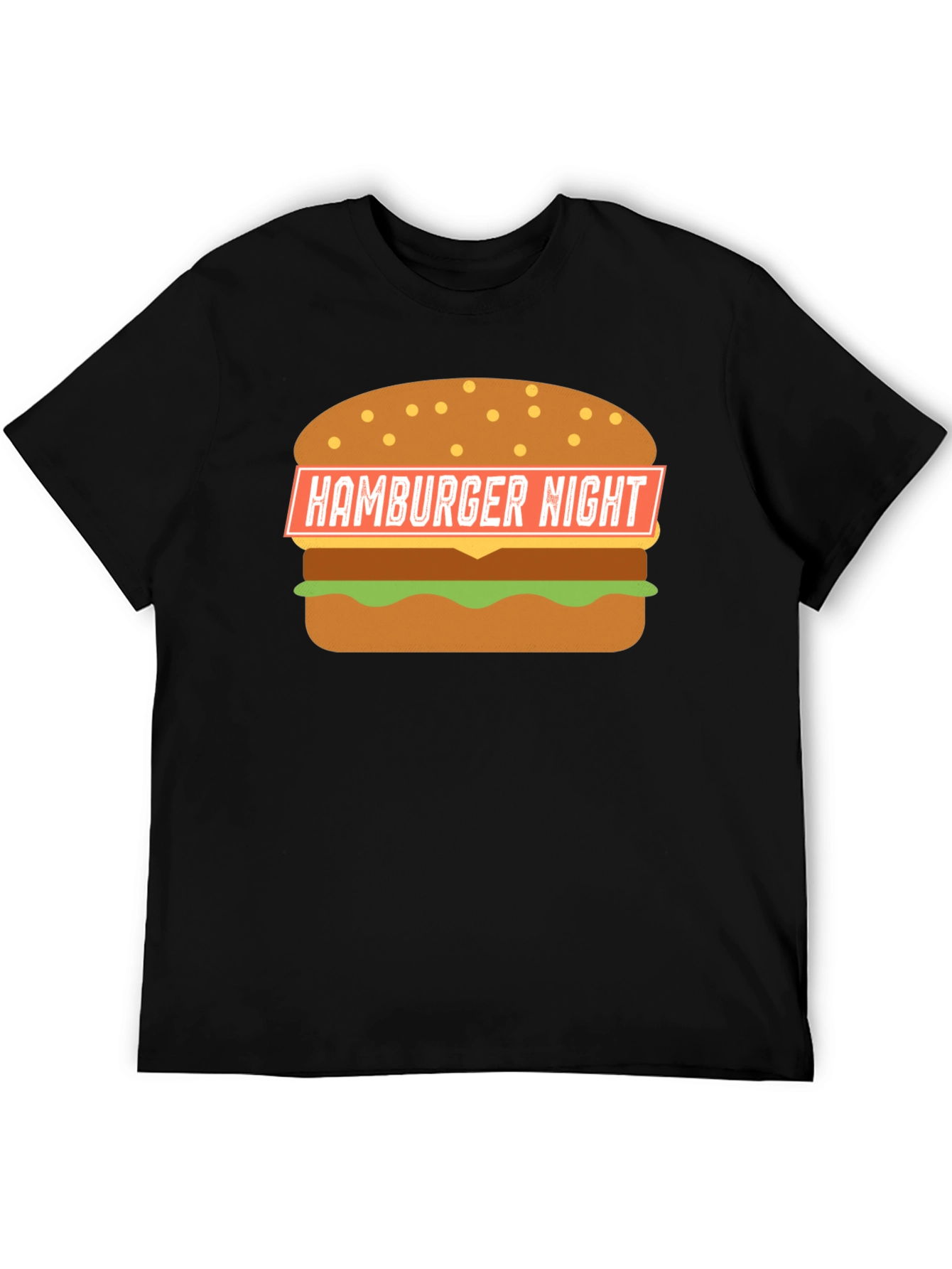Hamburger Night Graphic T-Shirt - Black Fun Design