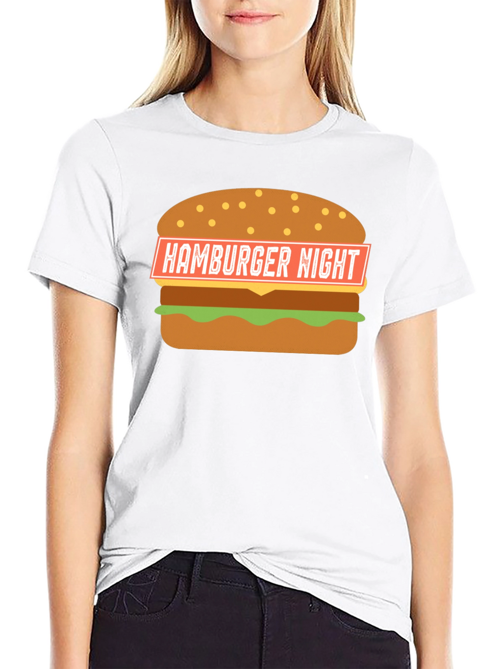 Hamburger Night Graphic T-Shirt - Black Fun Design