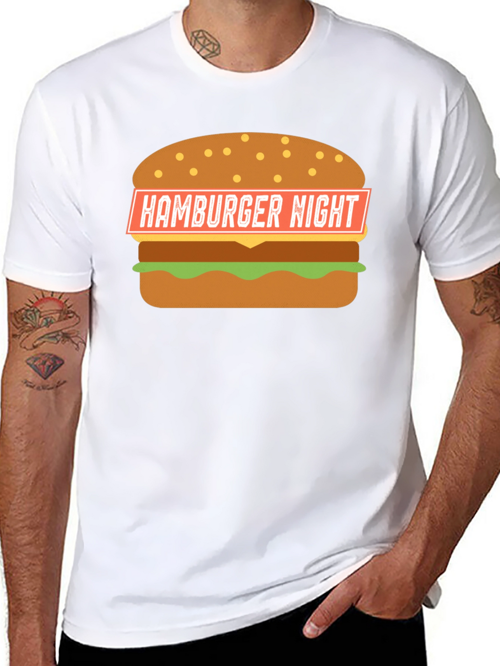 Hamburger Night Graphic T-Shirt - Black Fun Design