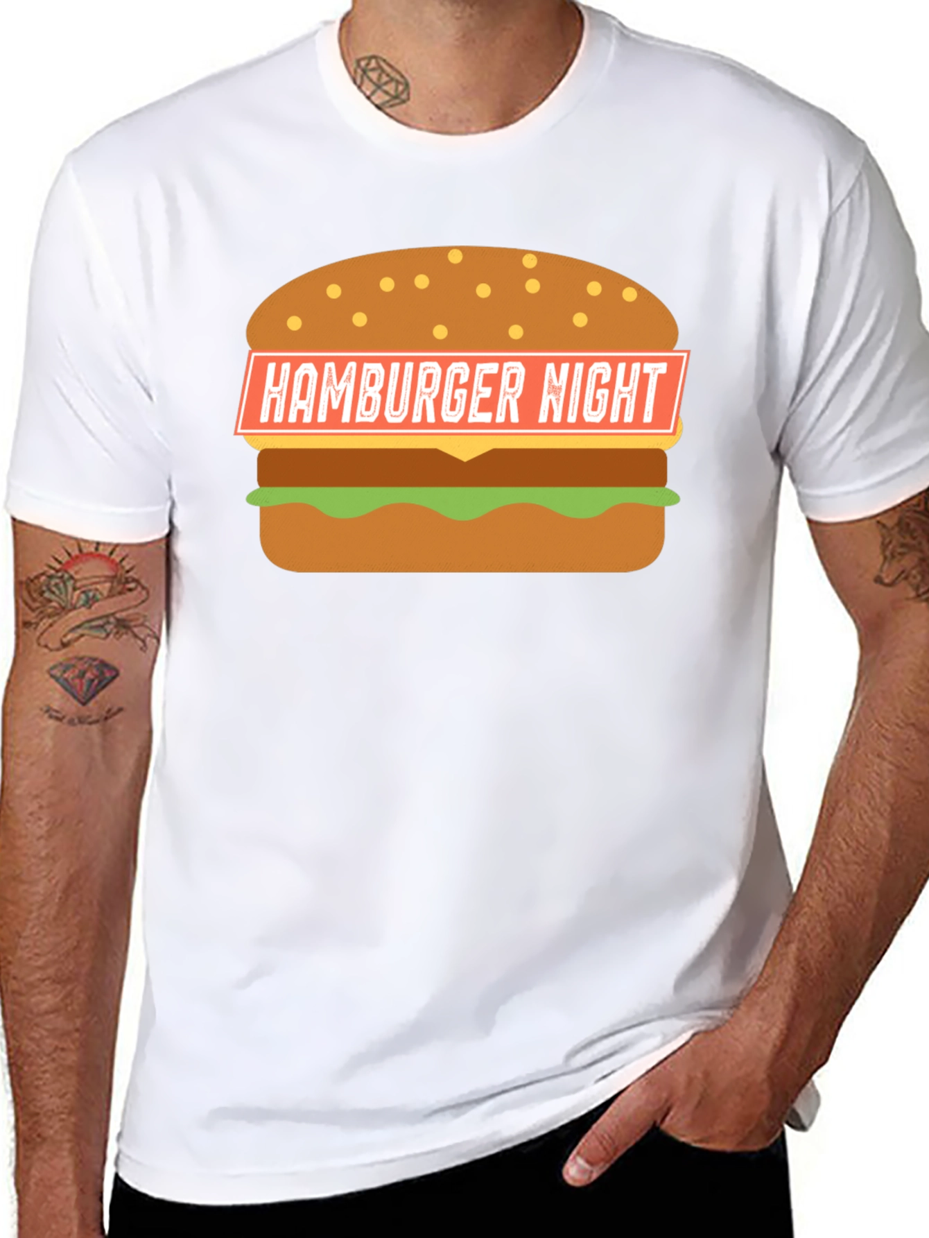 Hamburger Night Graphic T-Shirt - Black Fun Design