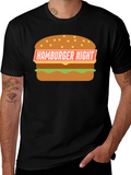 Hamburger Night Graphic T-Shirt - Black Fun Design