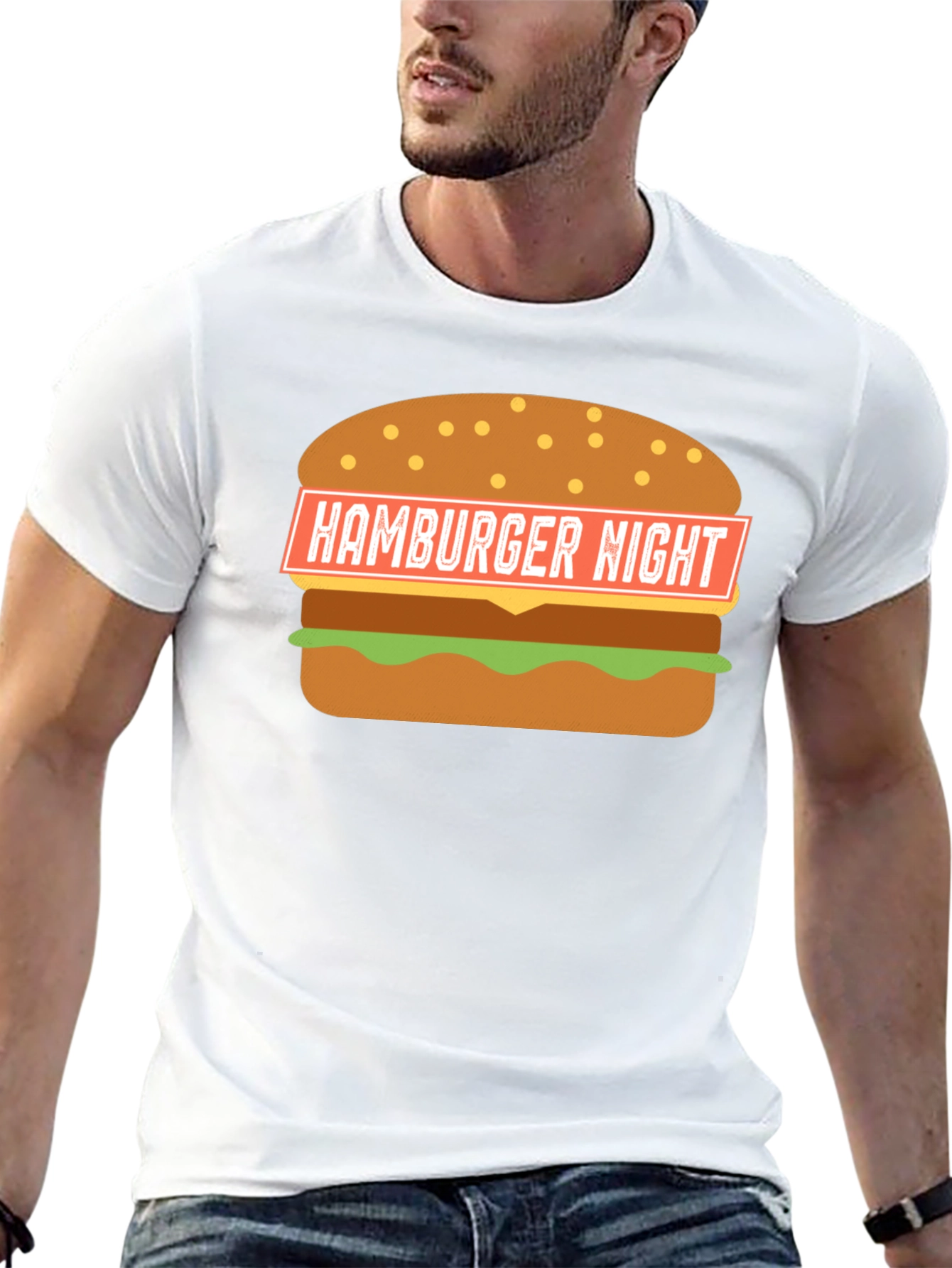 Hamburger Night Graphic T-Shirt - Black Fun Design