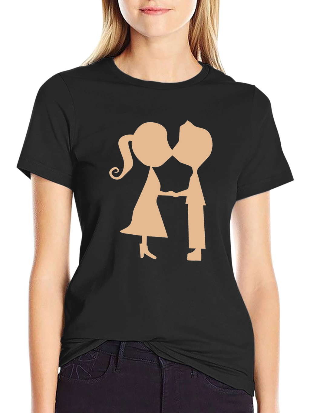 Couple Kissing Graphic Black T-Shirt