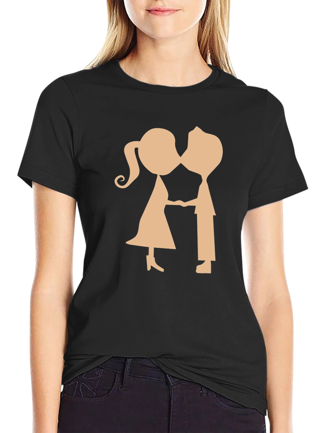 Couple Kissing Graphic Black T-Shirt