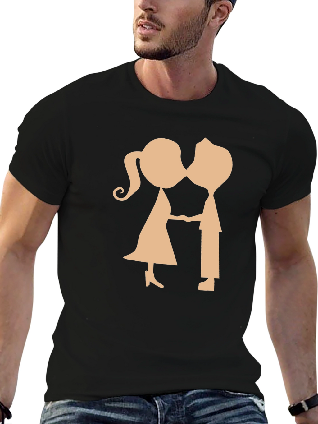 Couple Kissing Graphic Black T-Shirt