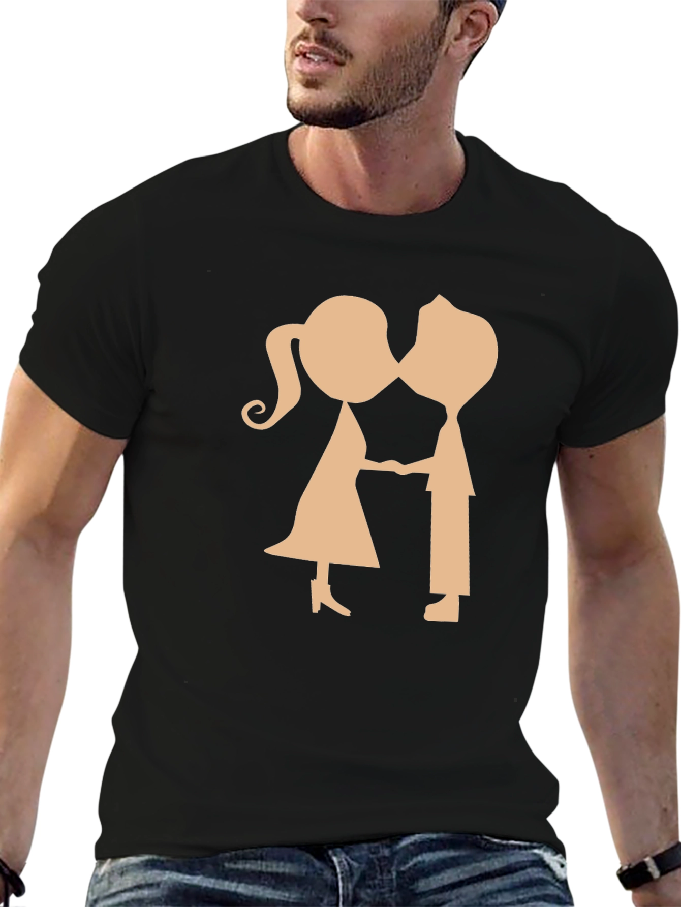 Couple Kissing Graphic Black T-Shirt