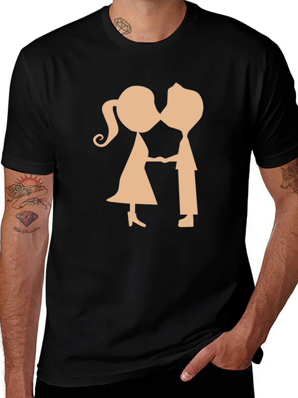 Couple Kissing Graphic Black T-Shirt