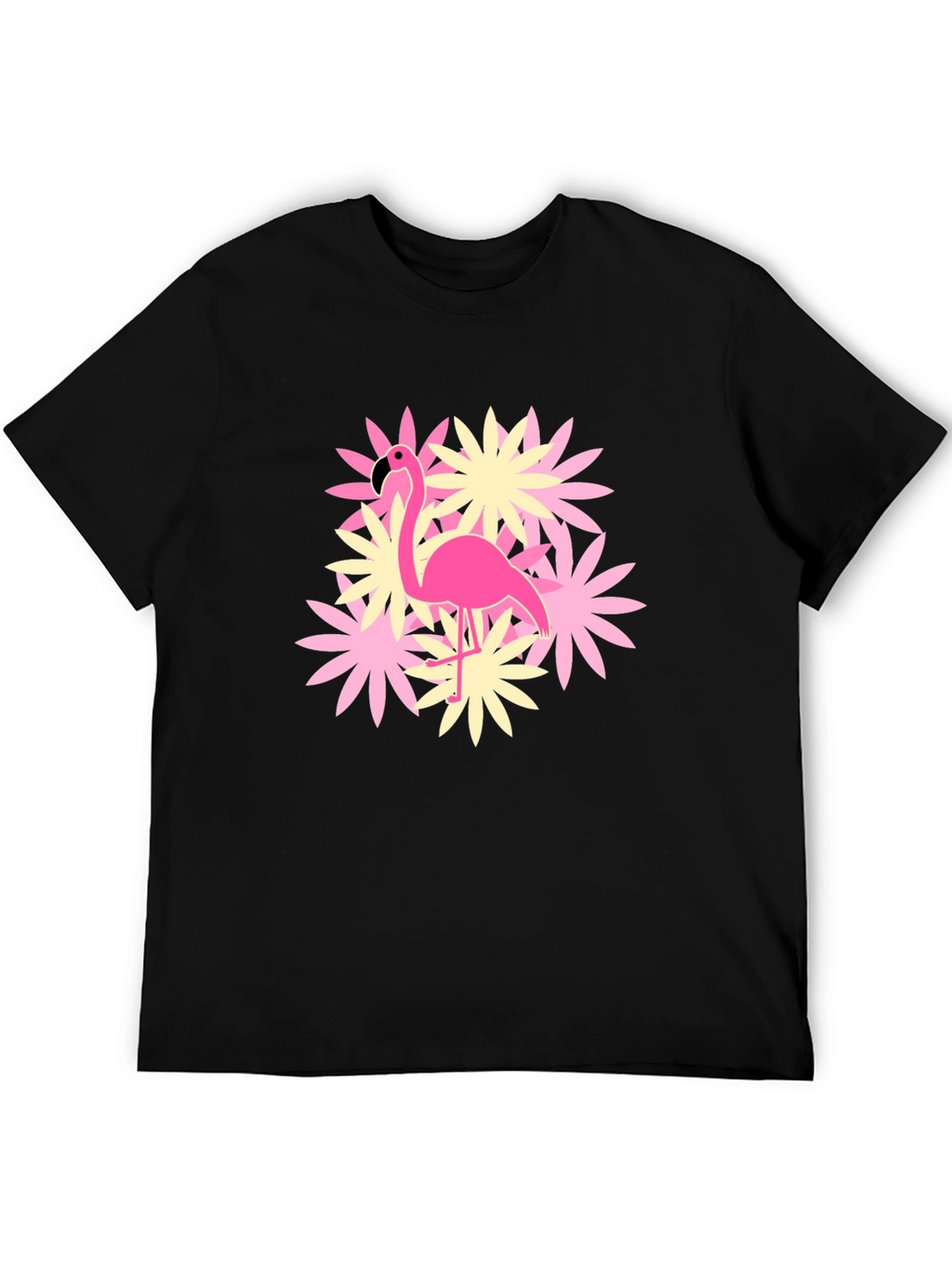 Flamingo Flower Graphic T-Shirt - Black