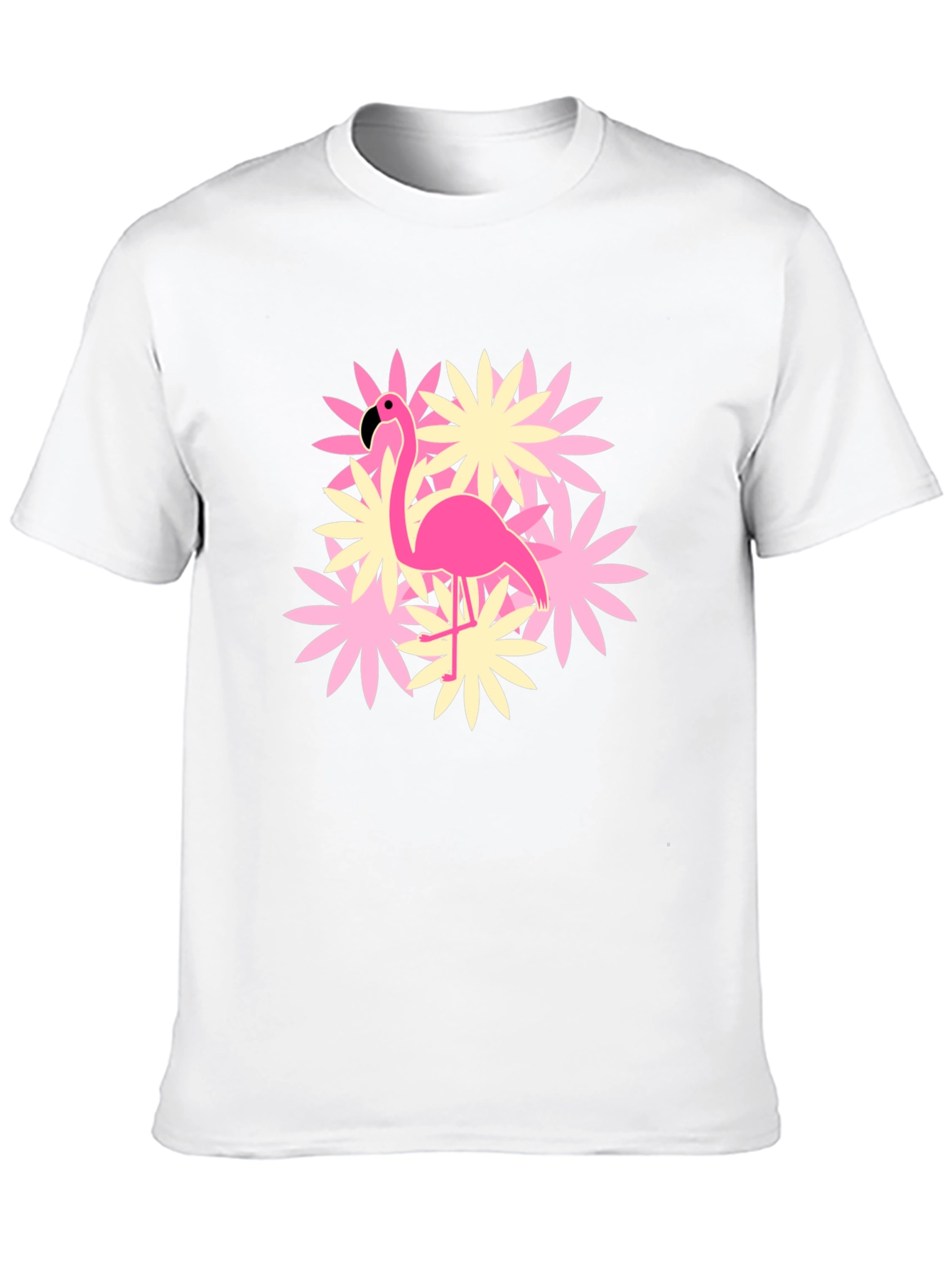 Flamingo Flower Graphic T-Shirt - Black