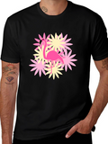 Flamingo Flower Graphic T-Shirt - Black