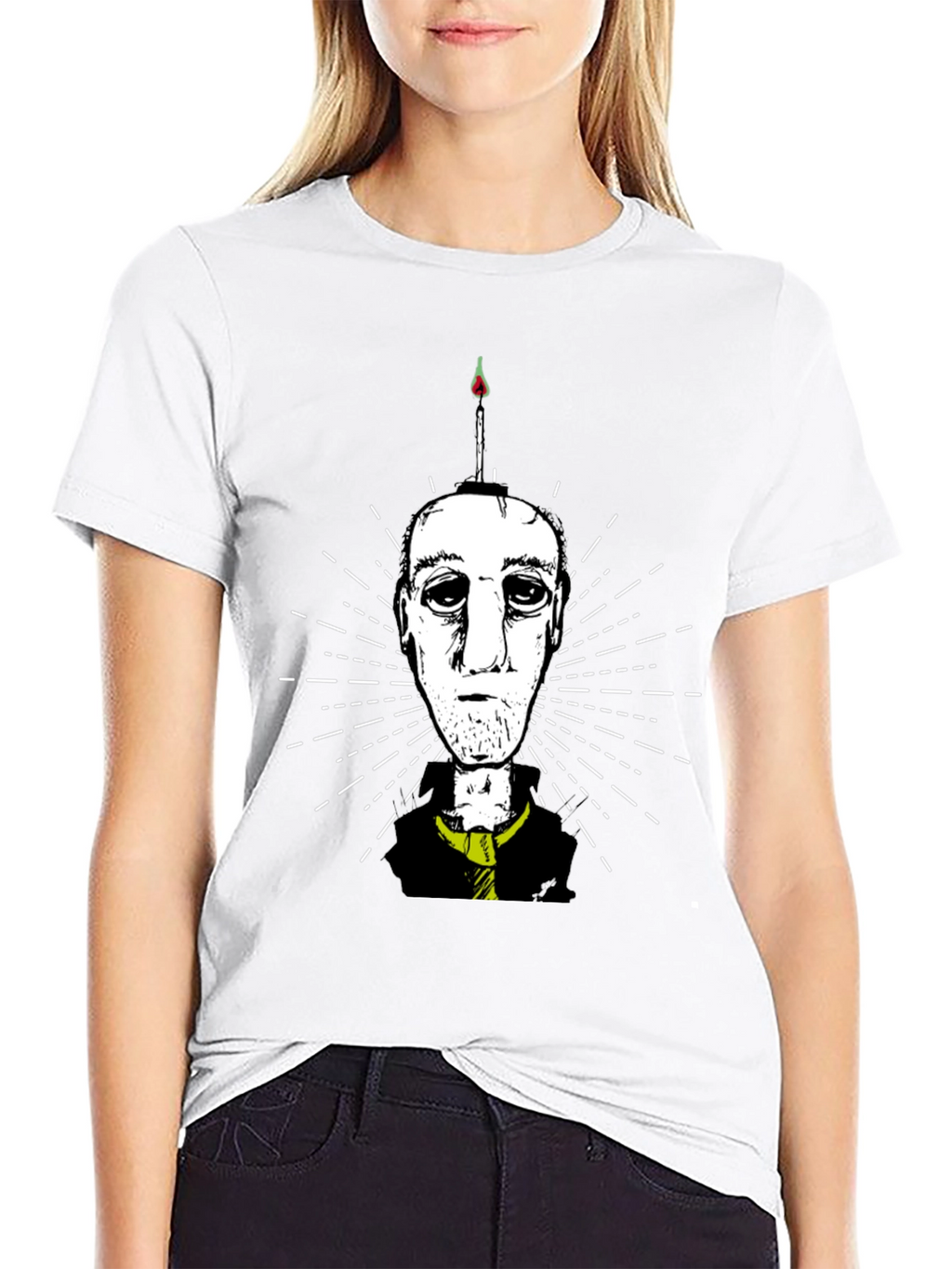Unique Graphic Tee: Candle Head Man Design