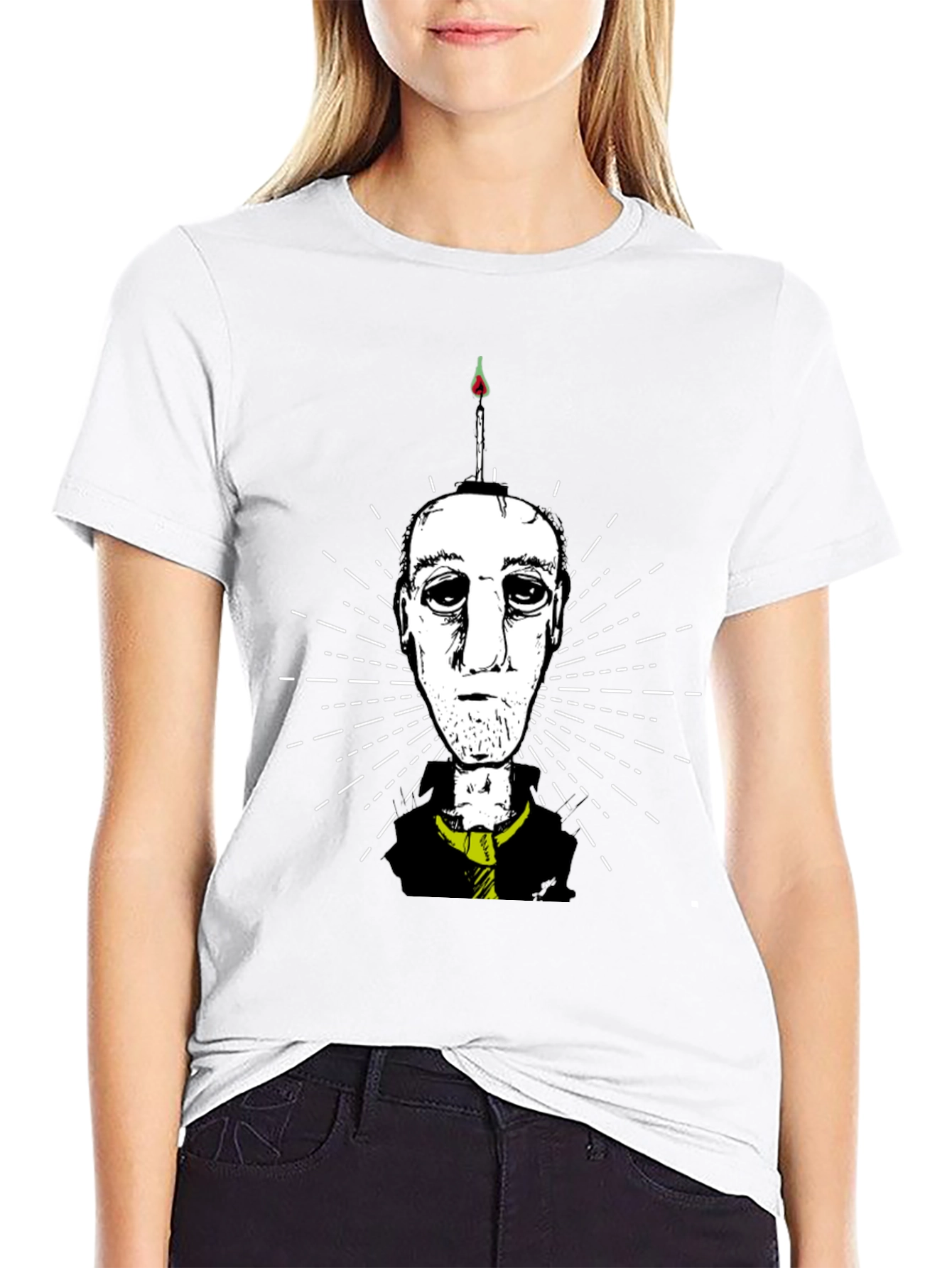 Unique Graphic Tee: Candle Head Man Design