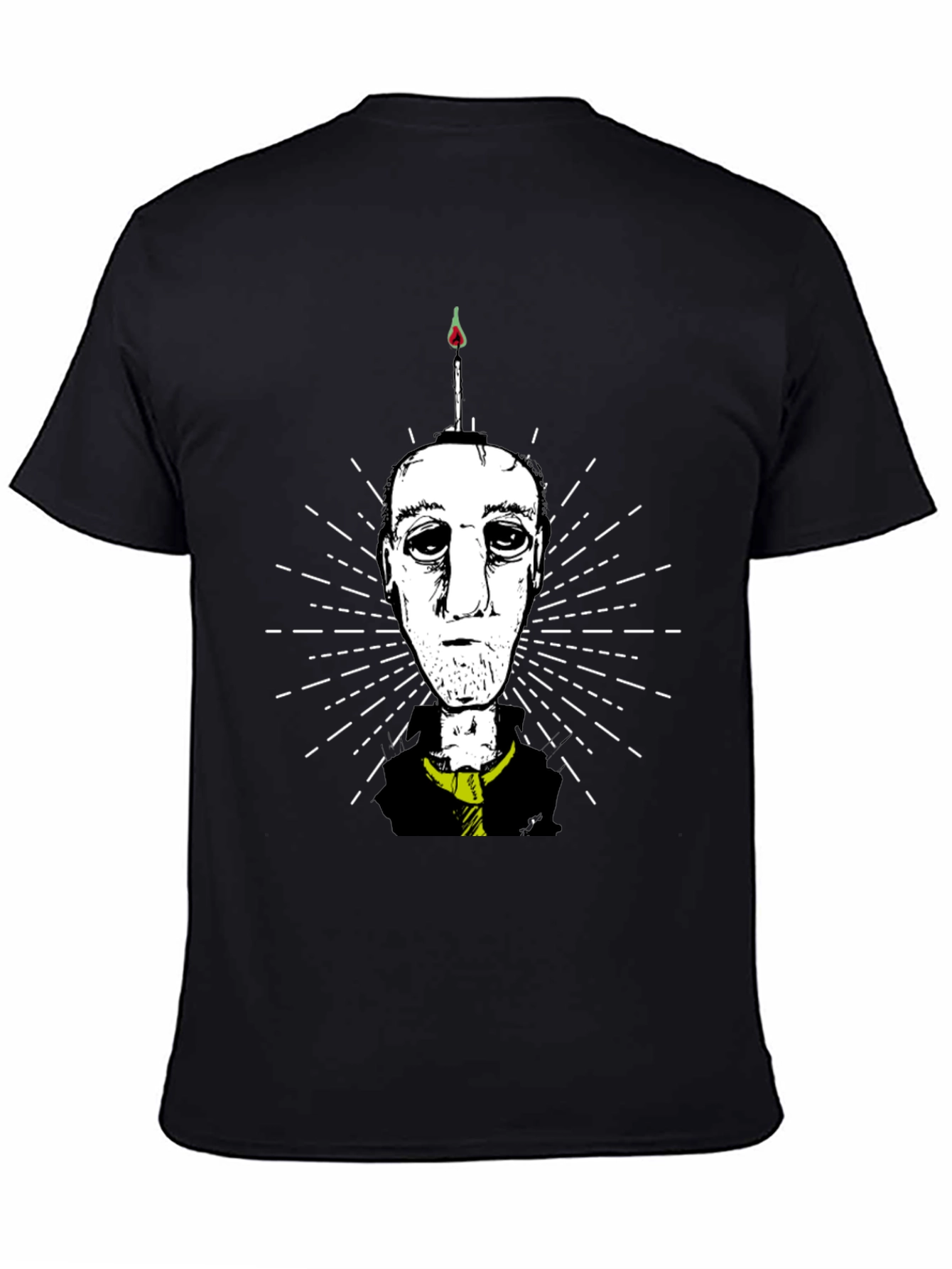 Unique Graphic Tee: Candle Head Man Design