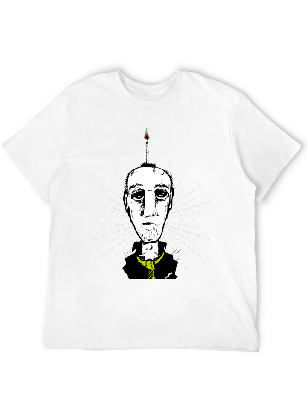 Unique Graphic Tee: Candle Head Man Design