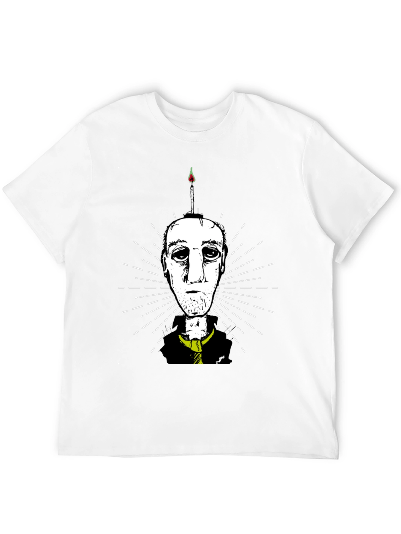 Unique Graphic Tee: Candle Head Man Design