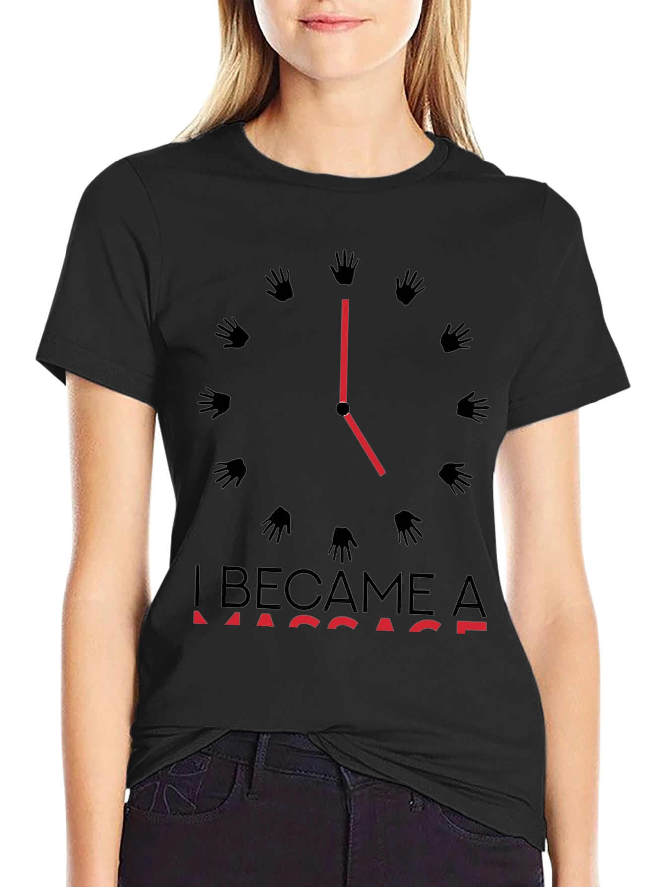 Massage Time T-Shirt - Black Crew Neck Tee