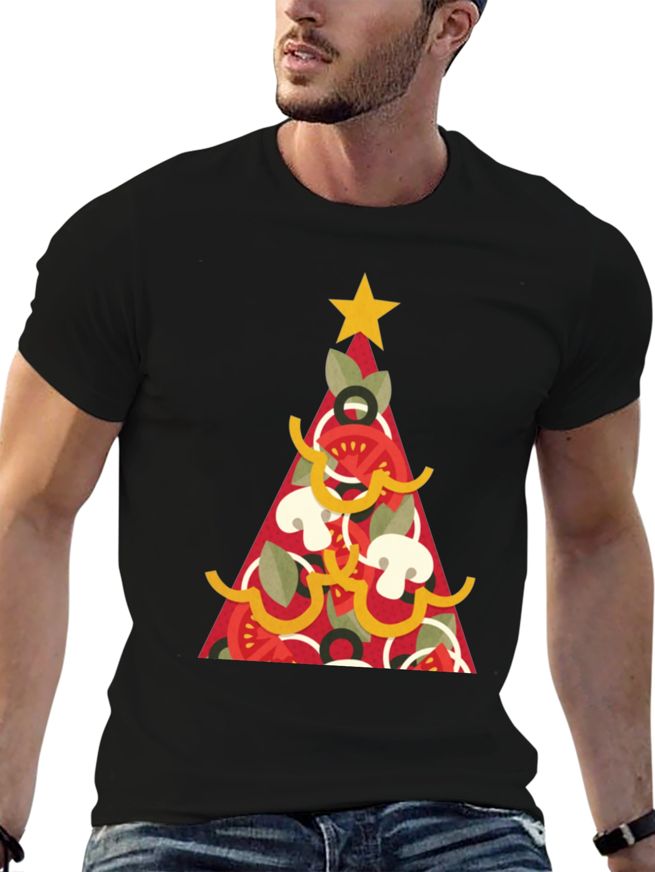 Pizza Christmas Tree Graphic Tee - Holiday Apparel