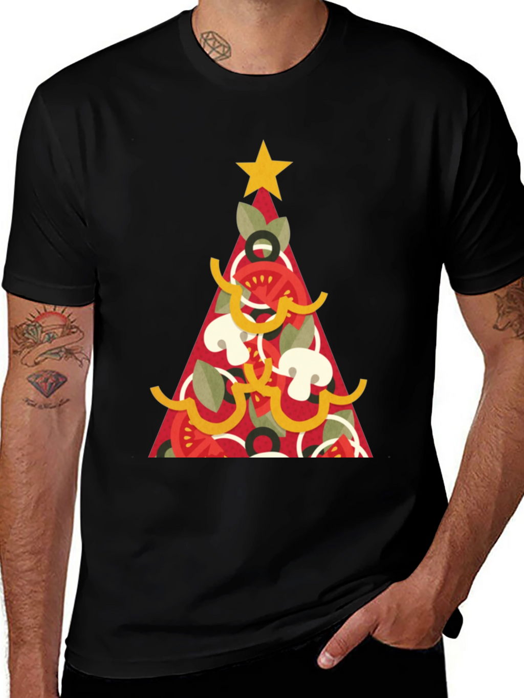 Pizza Christmas Tree Graphic Tee - Holiday Apparel