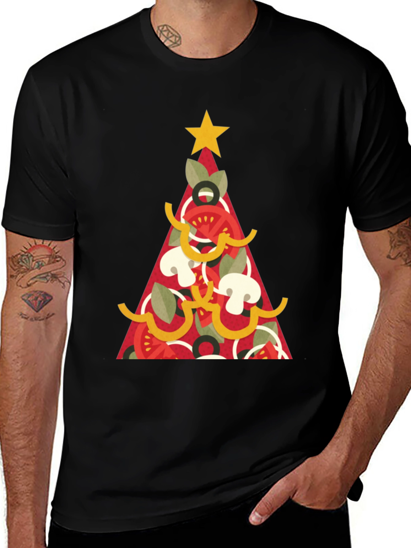 Pizza Christmas Tree Graphic Tee - Holiday Apparel