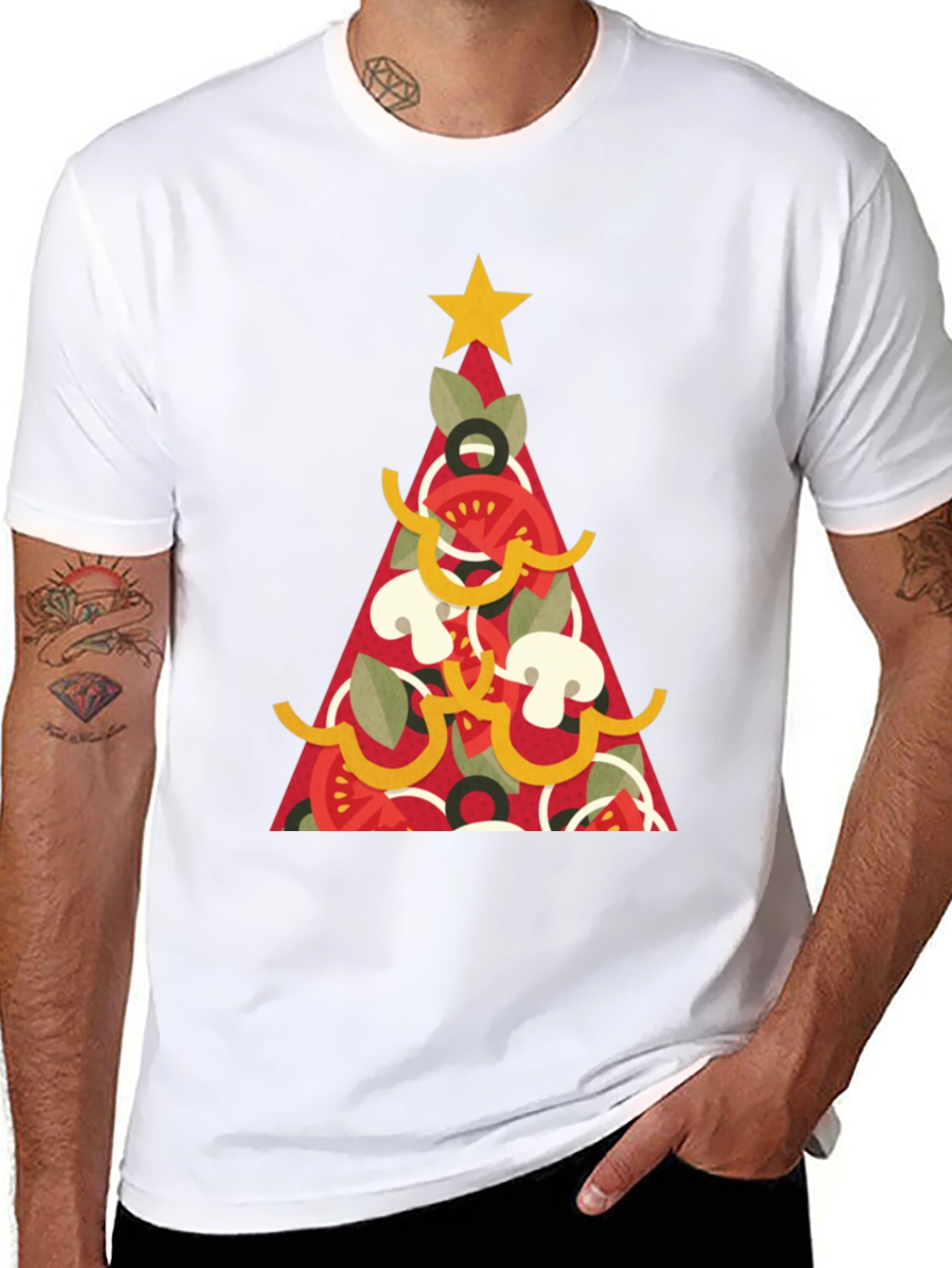 Pizza Christmas Tree Graphic Tee - Holiday Apparel