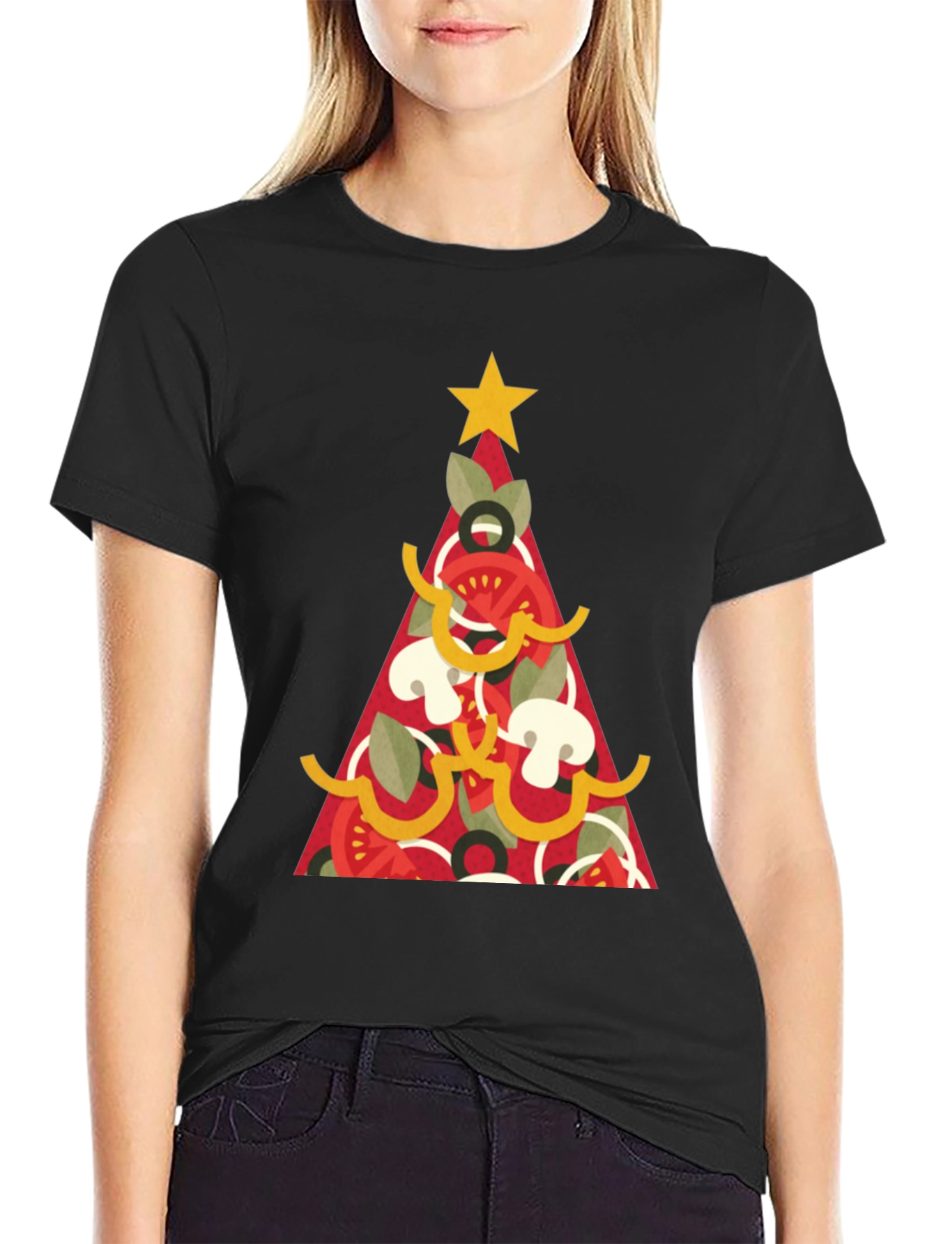Pizza Christmas Tree Graphic Tee - Holiday Apparel