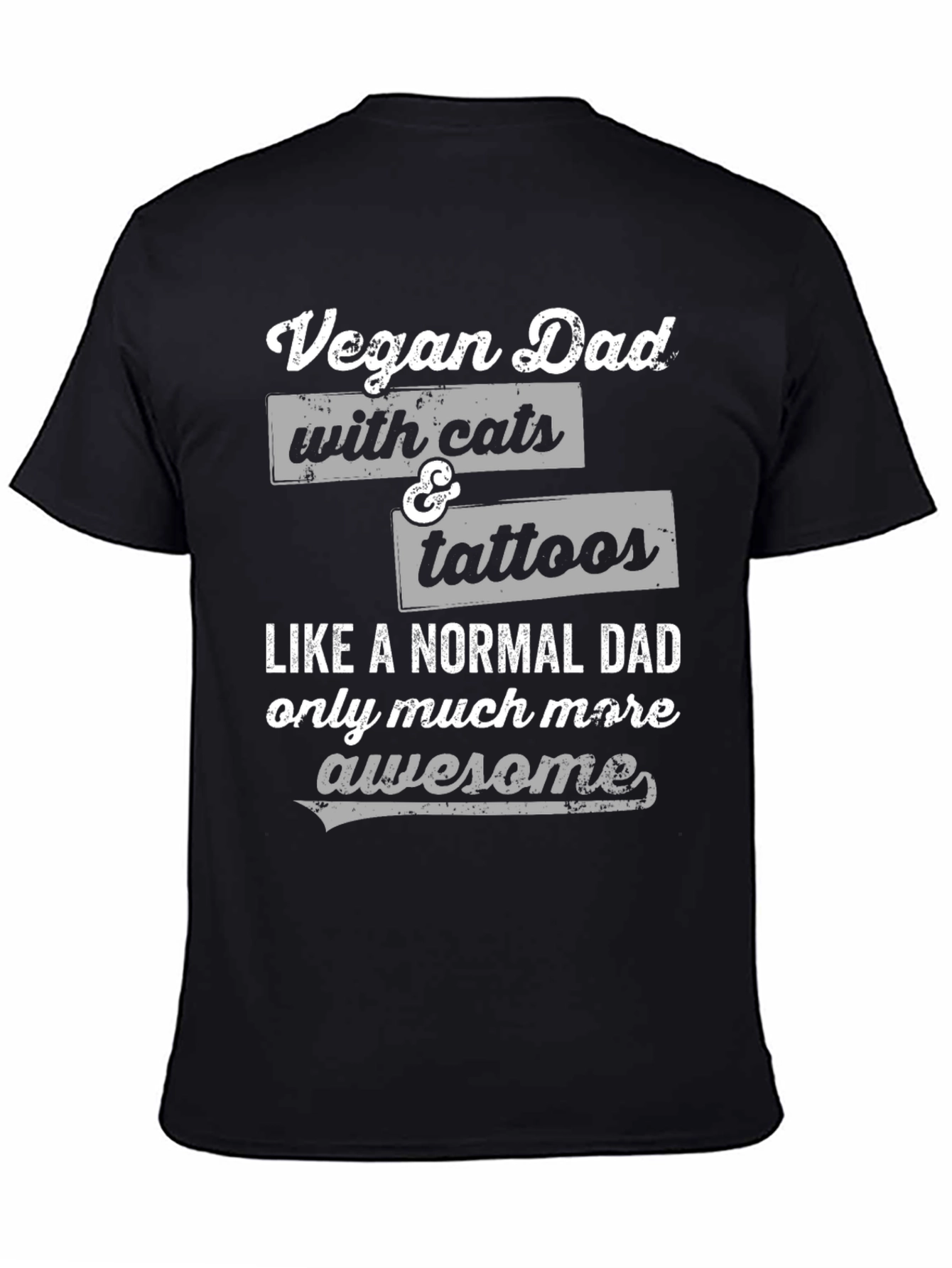 Vegan Dad with Cats & Tattoos Funny Graphic T-Shirt