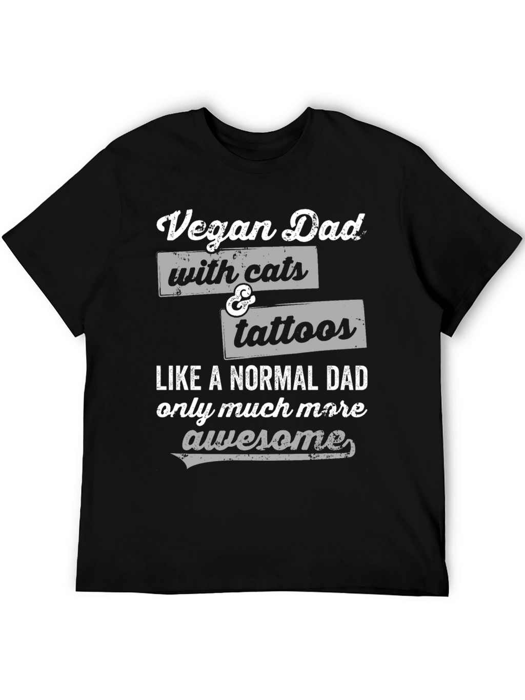 Vegan Dad with Cats & Tattoos Funny Graphic T-Shirt