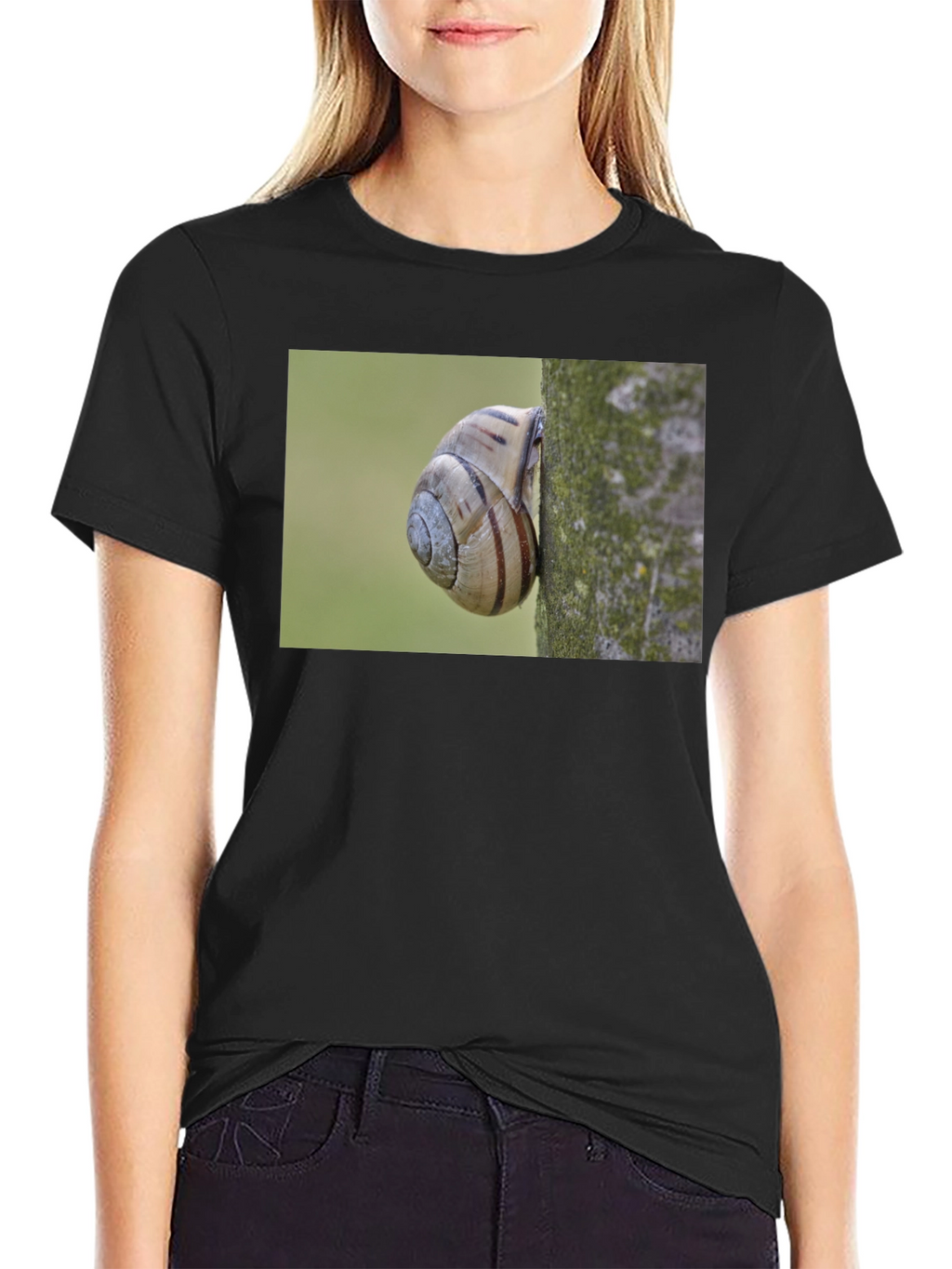 Snail on Tree Black T-Shirt