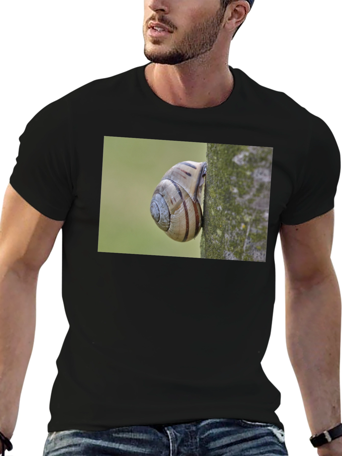 Snail on Tree Black T-Shirt