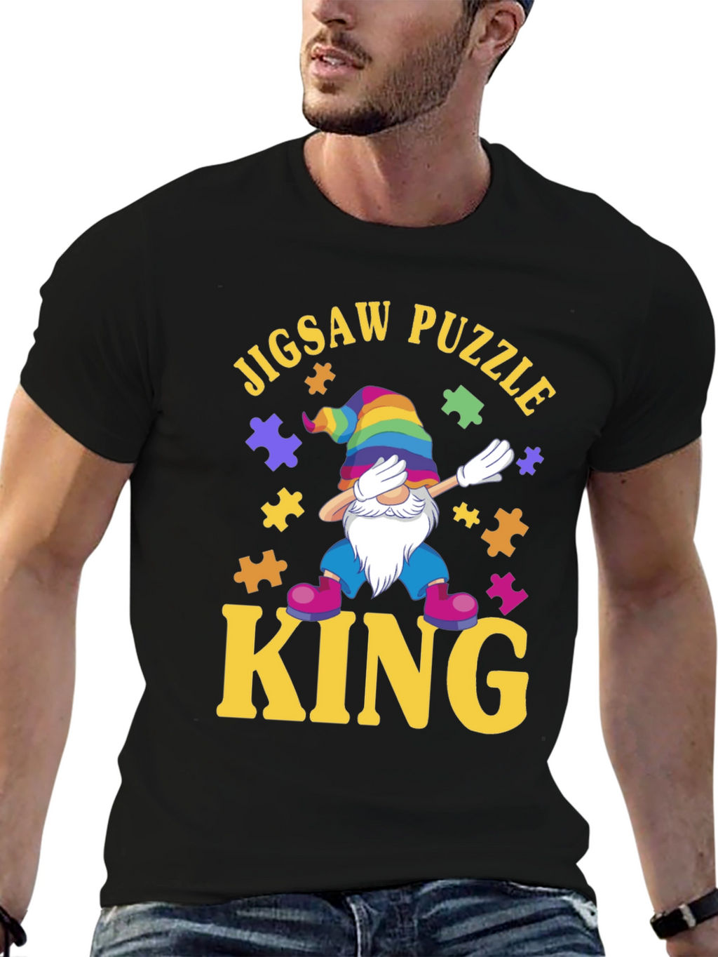 Jigsaw Puzzle King T-Shirt: Dab Gnome Puzzle Lover Tee