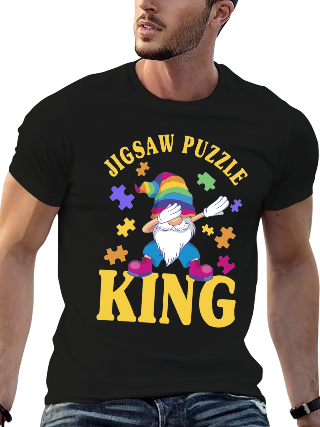 Jigsaw Puzzle King T-Shirt: Dab Gnome Puzzle Lover Tee
