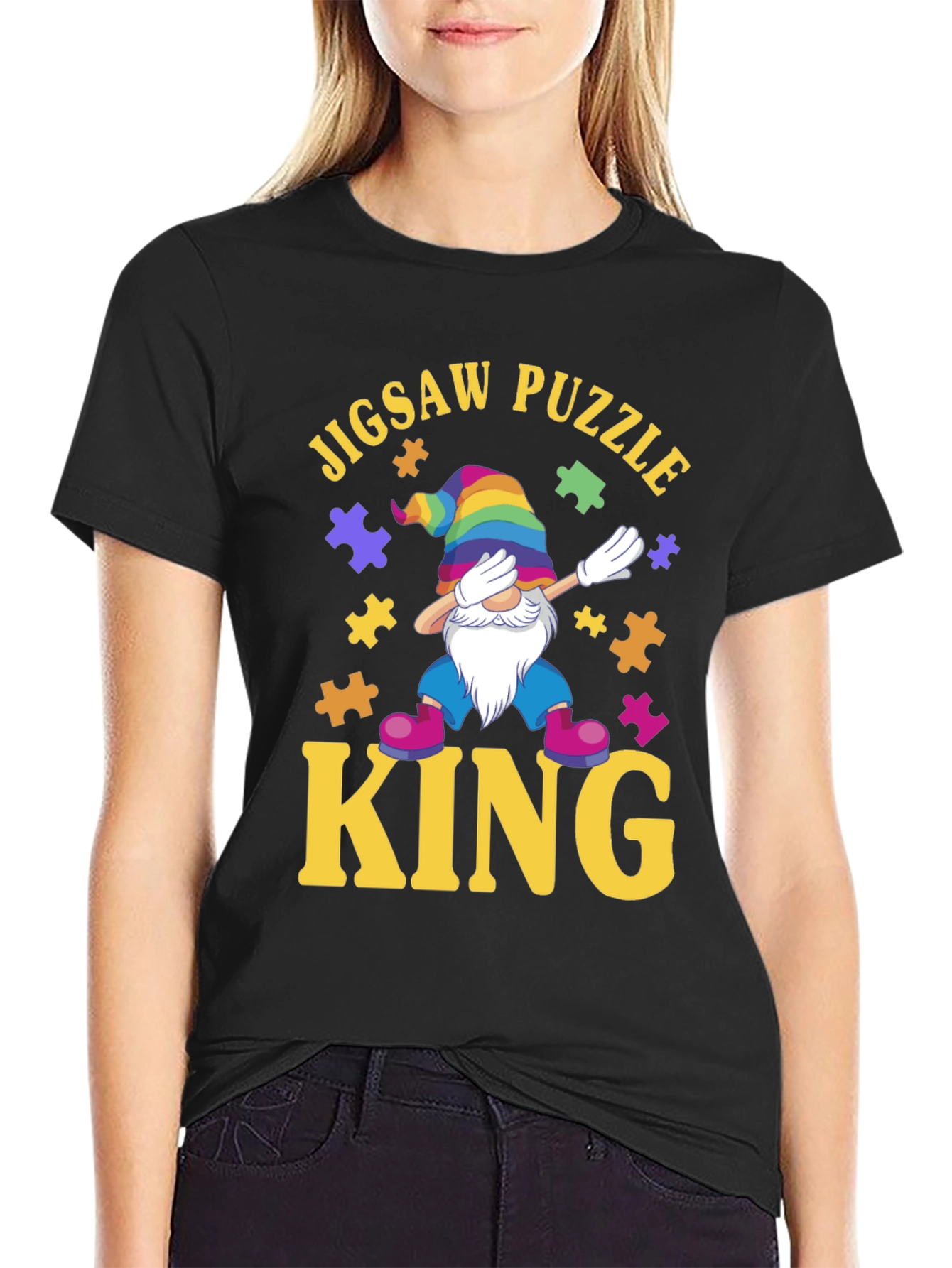 Jigsaw Puzzle King T-Shirt: Dab Gnome Puzzle Lover Tee