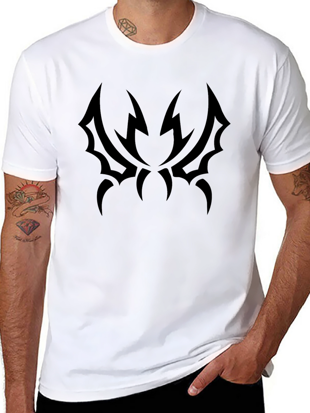 Edgy Black T-Shirt with Tribal Design
