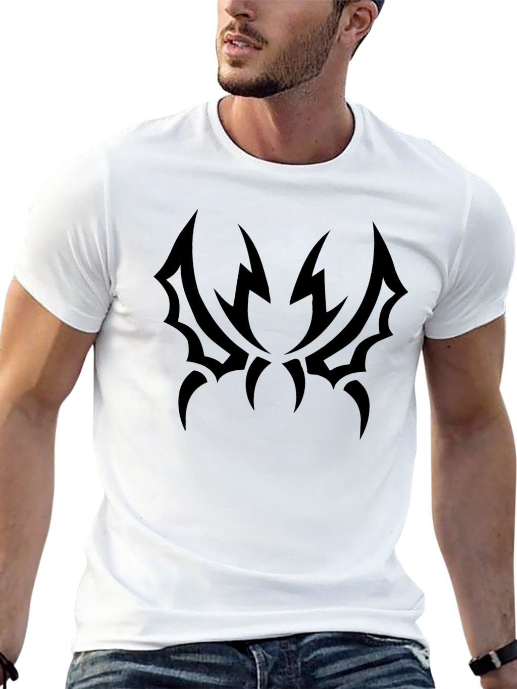 Edgy Black T-Shirt with Tribal Design