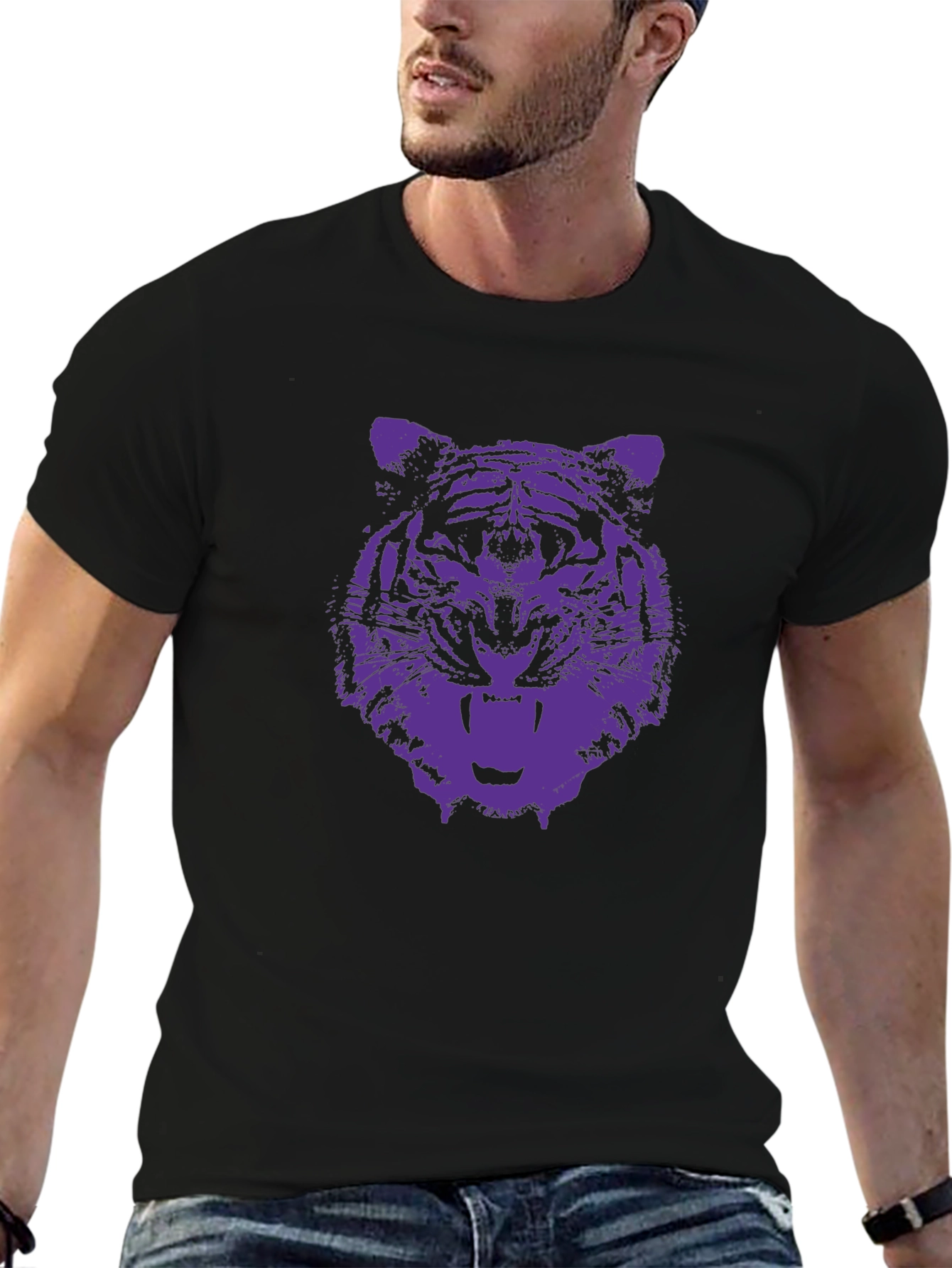 Tiger Graphic Tee - Black Cotton T-Shirt