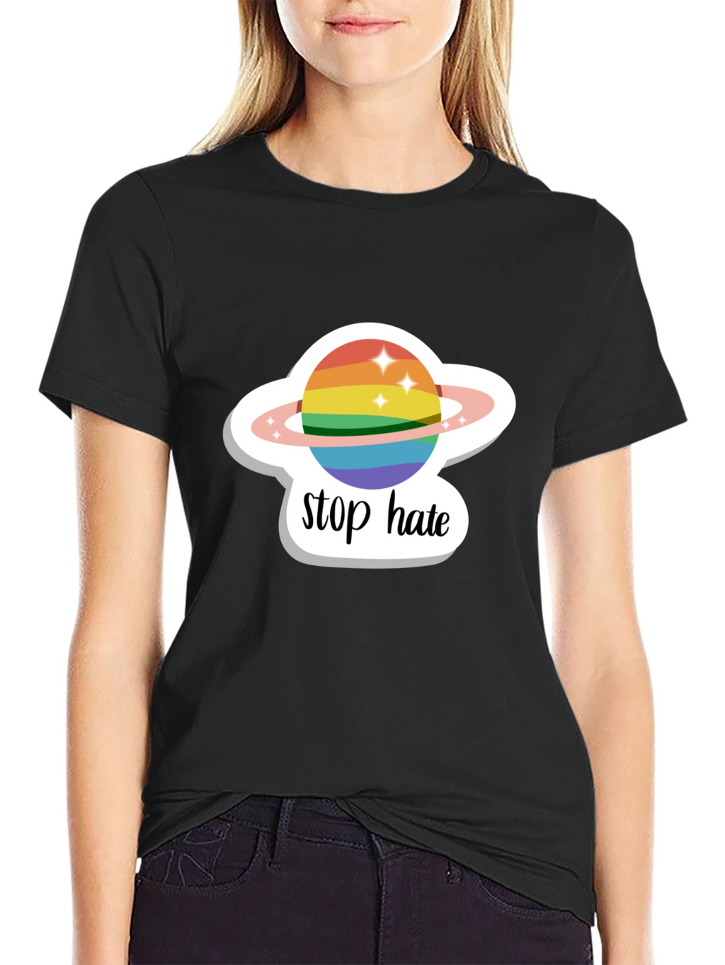 Stop Hate Rainbow Planet Graphic Tee