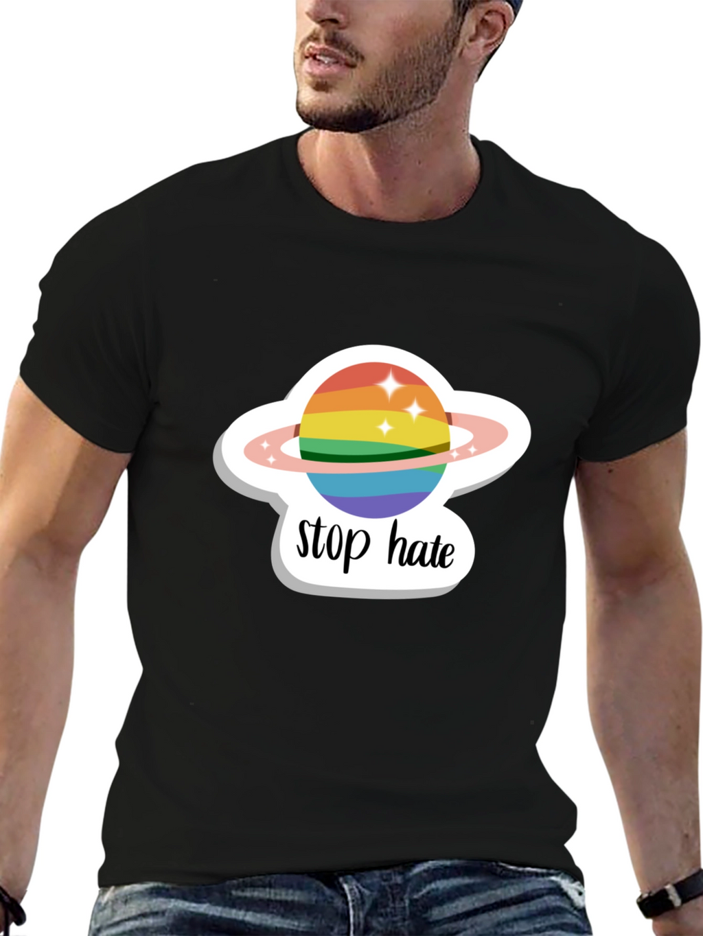Stop Hate Rainbow Planet Graphic Tee