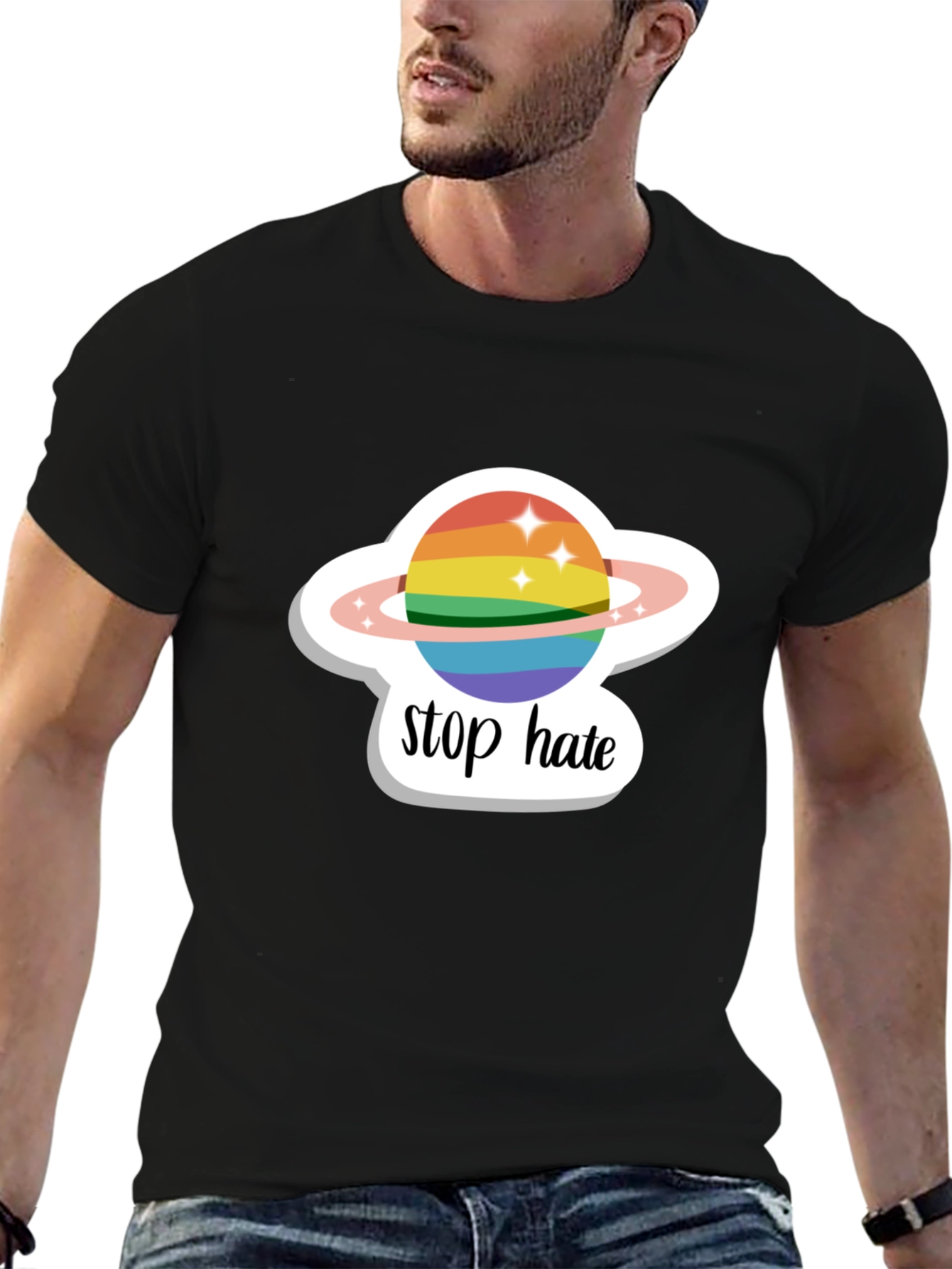 Stop Hate Rainbow Planet Graphic Tee