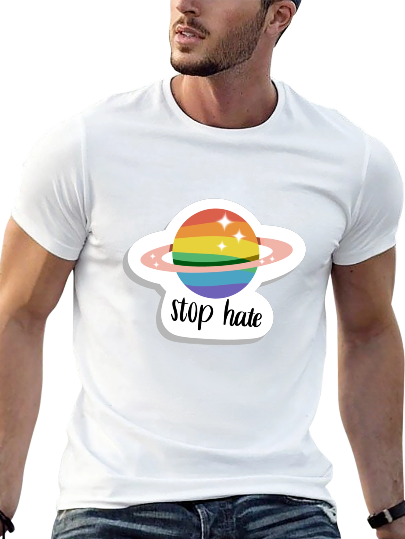 Stop Hate Rainbow Planet Graphic Tee