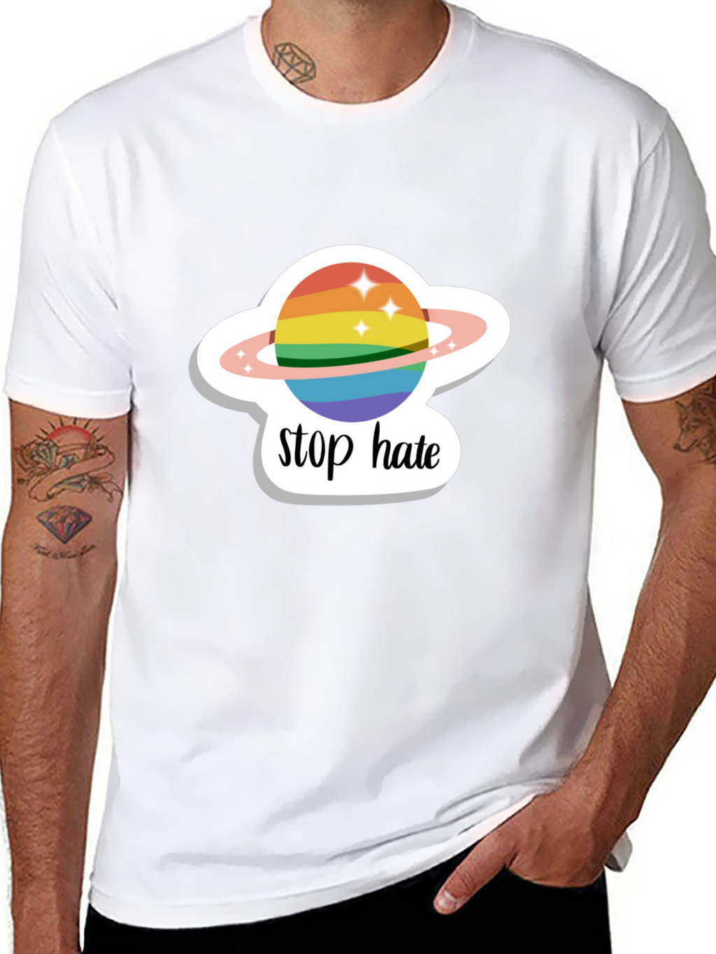Stop Hate Rainbow Planet Graphic Tee