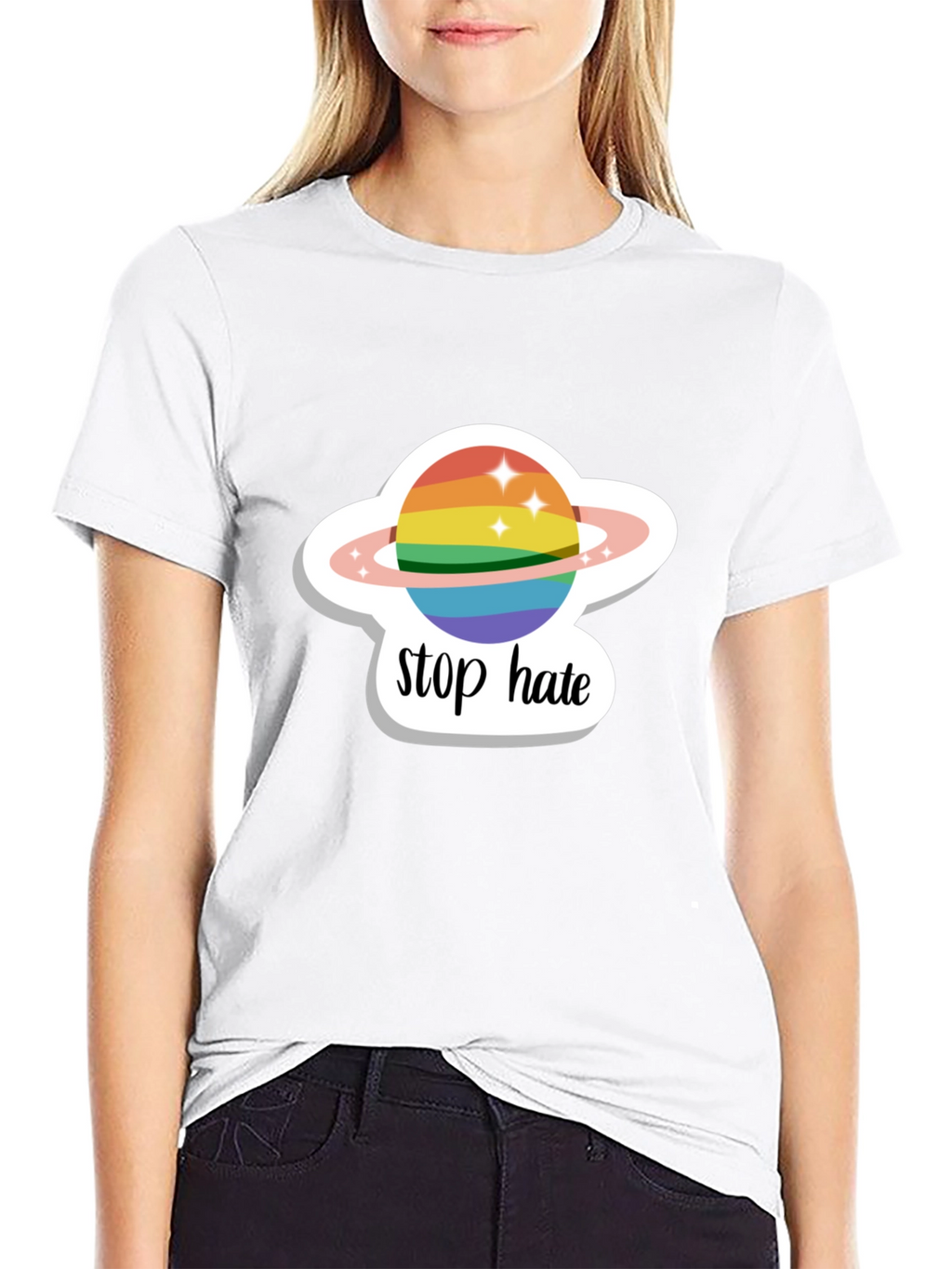 Stop Hate Rainbow Planet Graphic Tee