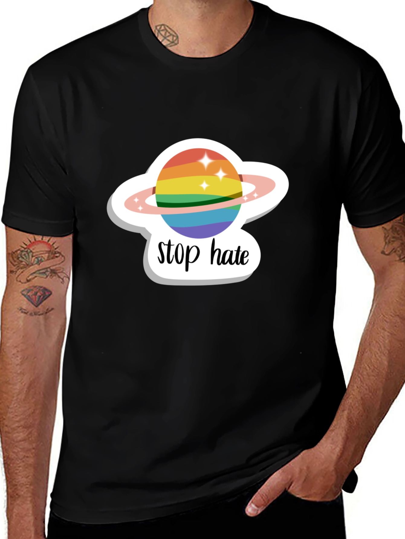 Stop Hate Rainbow Planet Graphic Tee