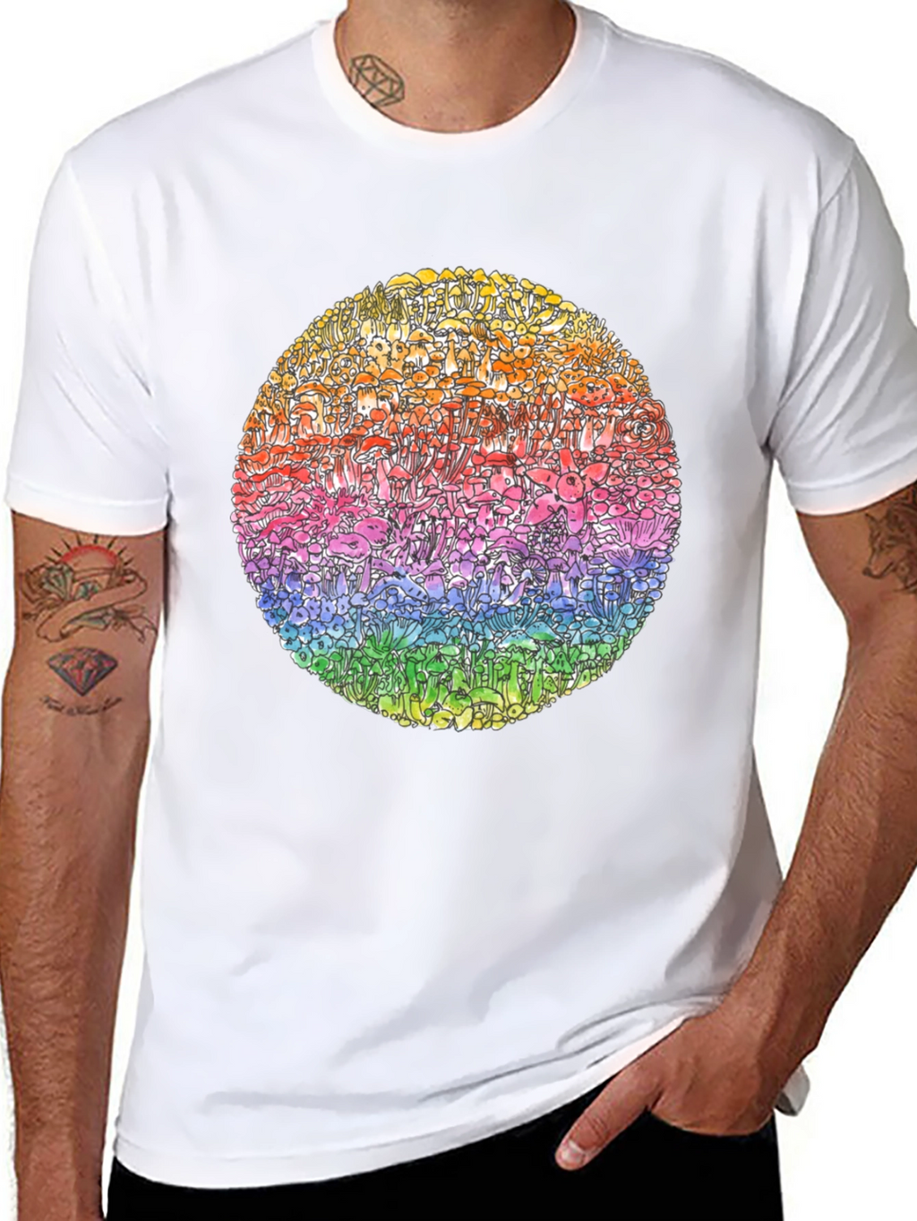 Rainbow Mushroom Circle Graphic Tee